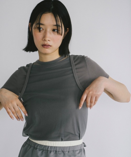 DOUDOU 半袖 Tシャツ チャコールグレー viseu チュール duei tシャツ チュールタンクセットTシャツ / セパレート可能