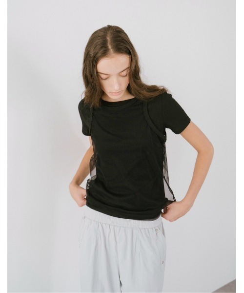 DOUDOU 半袖 Tシャツ チャコールグレー viseu チュール duei tシャツ チュールタンクセットTシャツ / セパレート可能