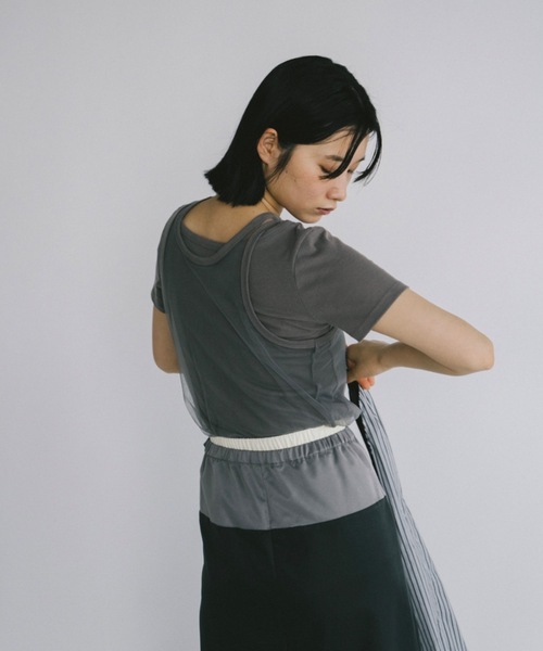 DOUDOU 半袖 Tシャツ チャコールグレー viseu チュール duei tシャツ チュールタンクセットTシャツ / セパレート可能