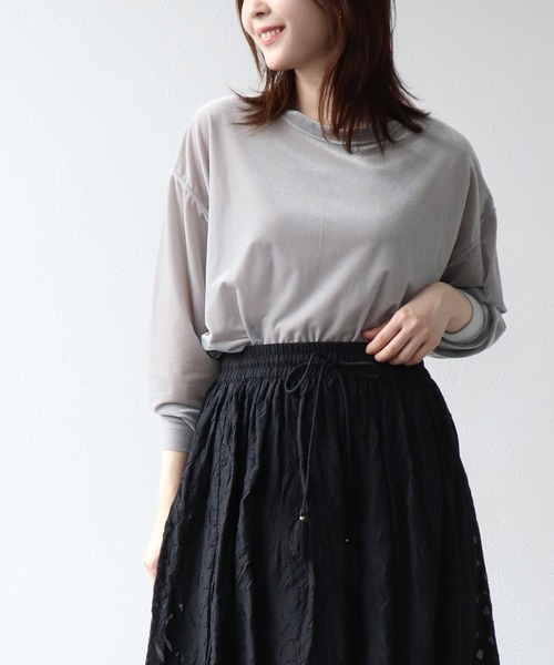 Jines tシャツ シアートリコット ベロアルーズトップス