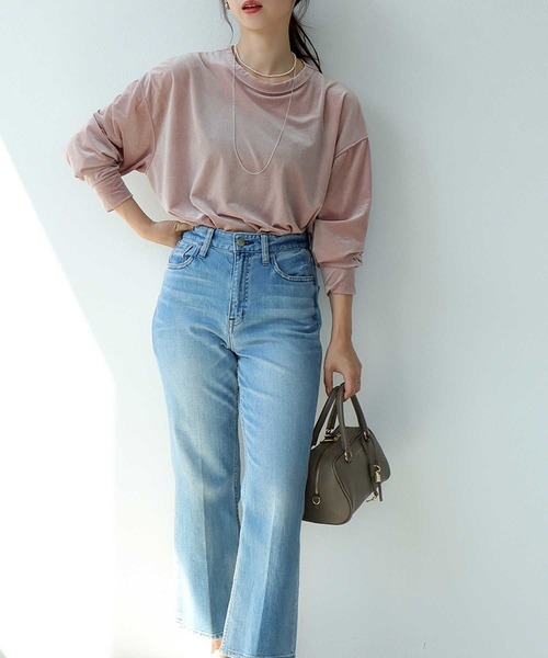 tシャツ シアートリコット ベロアルーズトップス レディース Jines tシャツ シアートリコット ベロアルーズトップス