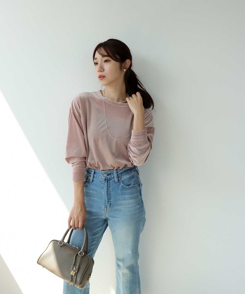 tシャツ シアートリコット ベロアルーズトップス レディース Jines tシャツ シアートリコット ベロアルーズトップス
