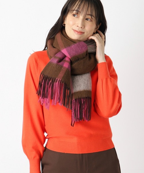 FURLA チェック柄マフラー FURLA ウール混ラメ入りブロックチェックストールマフラー／幅50cm