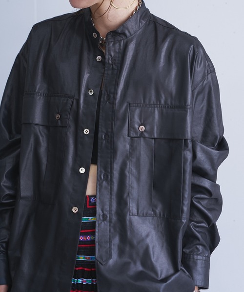 ブラウス シャツ Leather like shirt レディース oll（ファッション） ブラウス シャツ Leather like shirt