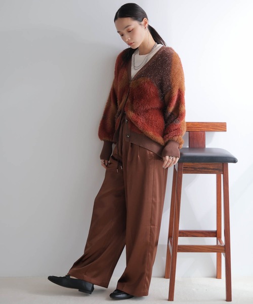 カーディガン ラメフェザージャガードニットカーディガン レディース LADYMADE カーディガン ラメフェザージャガードニット