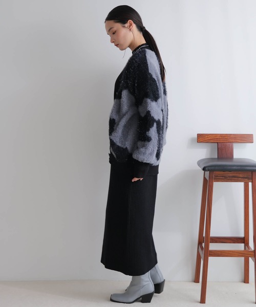 LADYMADE カーディガン ラメフェザージャガードニット
