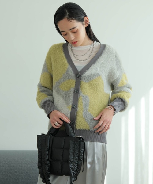 カーディガン ラメフェザージャガードニットカーディガン レディース LADYMADE カーディガン ラメフェザージャガードニット