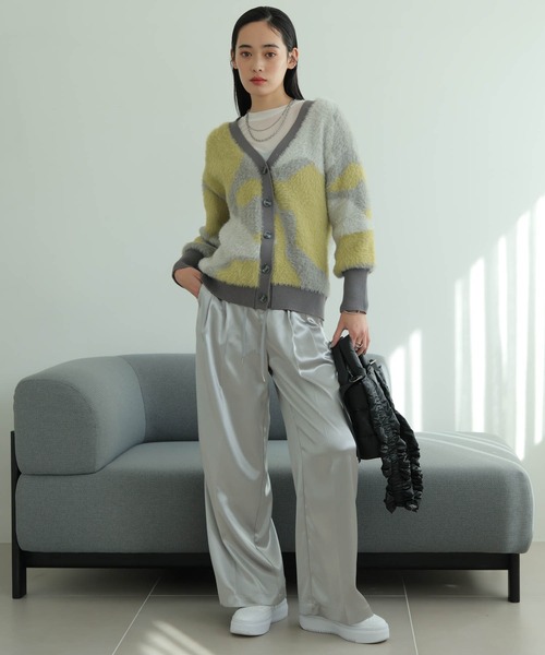 LADYMADE カーディガン ラメフェザージャガードニット