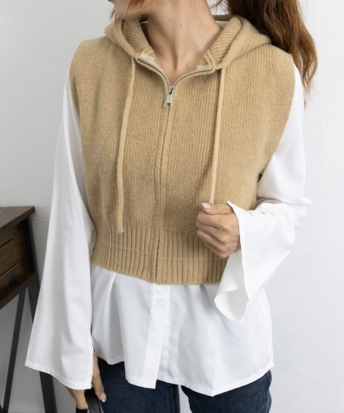 miniministore（ミニミニストア） ベスト ジレ フード付きジップニット