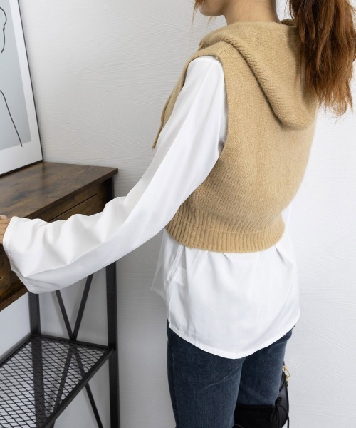 miniministore ベスト ジレ フード付きジップニットベスト