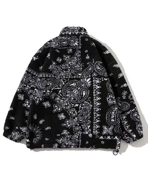 美品カシミア100% ペイズリー柄起毛ジャケット（15AR）赤×黒　大きいサイズ ブルゾン アウター 「WARAIJOGO」ペイズリー柄ボアジャケット(NEZ