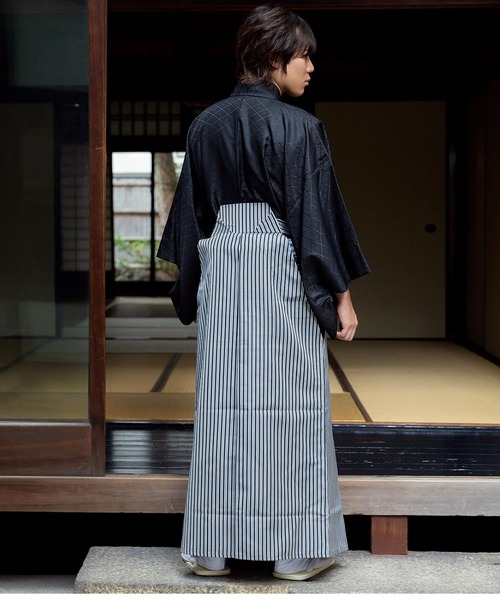 KIMONOMACHI 着物 メンズ 袴 縞袴 行灯袴 単品 S/M/L/LL サイズ 卒業式