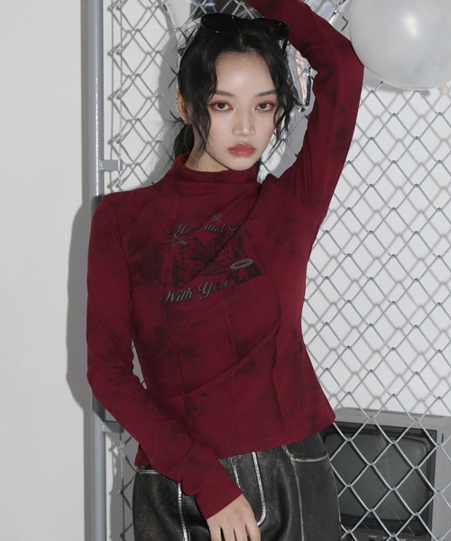 MSGirl tシャツ リメイクライクグラフィックハイネックカットソー
