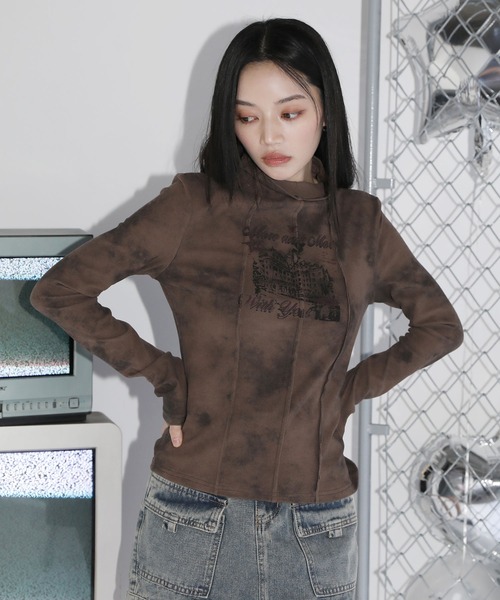 MSGirl tシャツ リメイクライクグラフィックハイネックカットソー