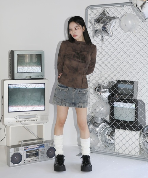 MSGirl tシャツ リメイクライクグラフィックハイネックカットソー