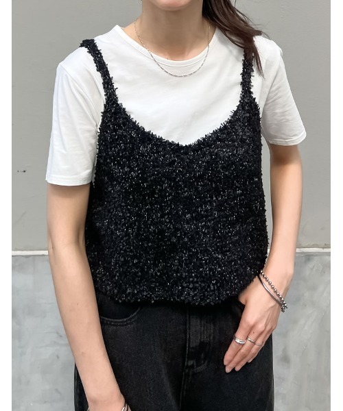 USA製　キャミソール　ビスチェ　ピスタチオグリーン　古着　一点もの　リボン Re:EDIT キャミソール 「2025SS COLLECTION」リボンヤーン