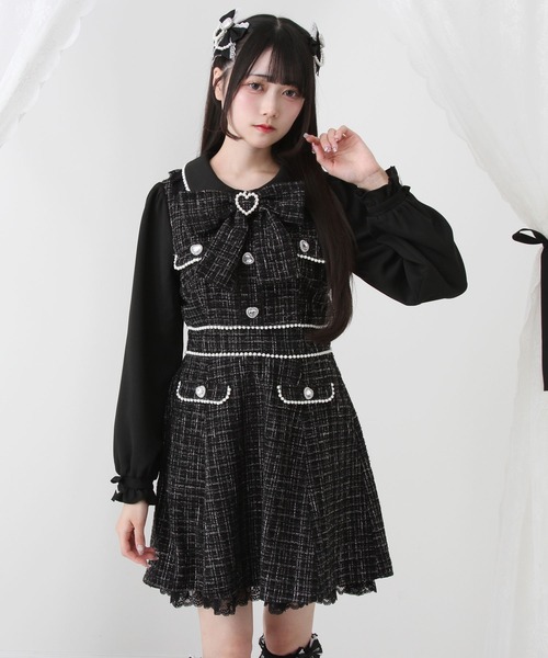 DearMyLove ワンピース ハートパールお嬢様ツイードワンピース