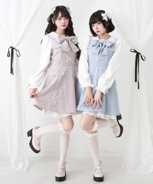 DearMyLove ワンピース ハートパールお嬢様ツイードワンピース