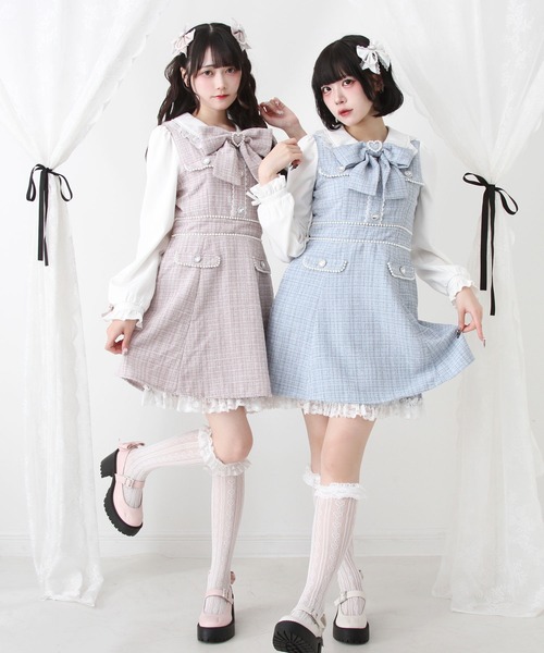 DearMyLove ツイード ワンピース 紫 楽天市場】ハートパールジャガードorツイードワンピース
