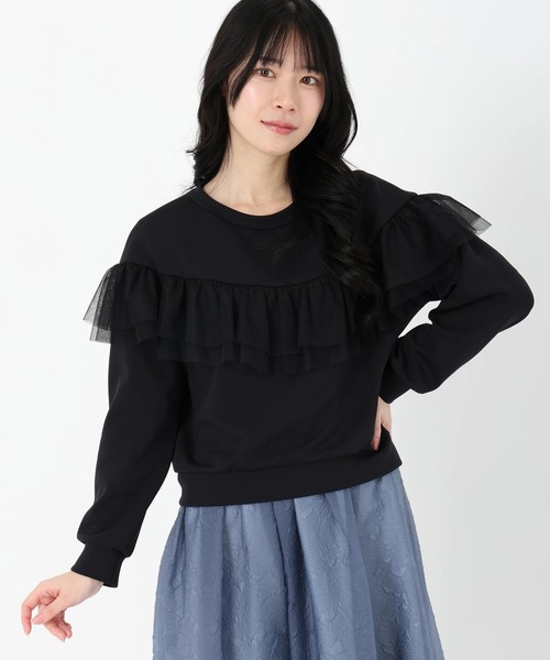 tシャツ チュールフリルジャージプルオーバー レディース