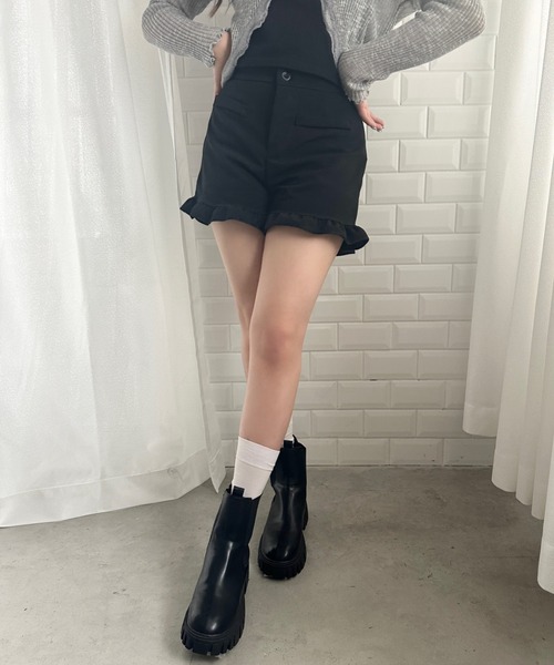 フリンジ付きブラックショートパンツ S パンツ 裾フリルショートパンツ ミニ丈パンツ レディース : ZOZOTOWN