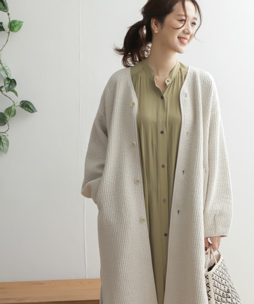 アーバンリサーチドアーズ　コットン ノーカラーコート　ベージュ 美品 URBAN RESEARCH DOORS 「URBAN DOORS」 ノーカラーコート ONE