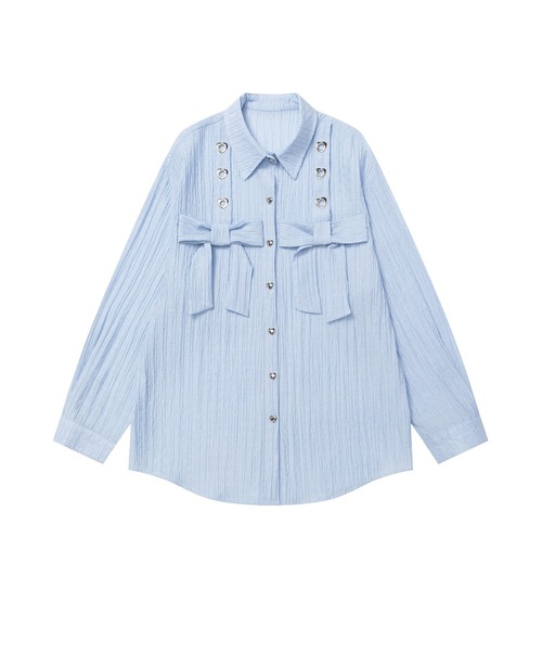 ブラウス シャツ 「HOOK」for girls リボンアイレットストライプロング