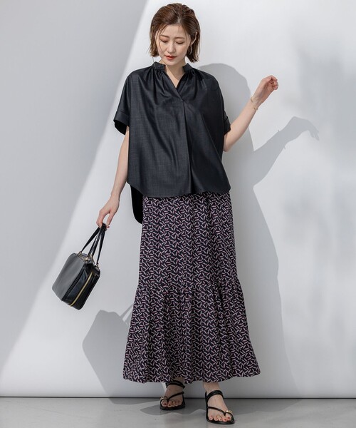 ブラウス シャツ 「接触冷感/UVカット」ドライスラブストレッチ スキッパー ブラウス レディース 23区(ニジュウサンク)の【接触冷感/UVカット】ドライスラブ