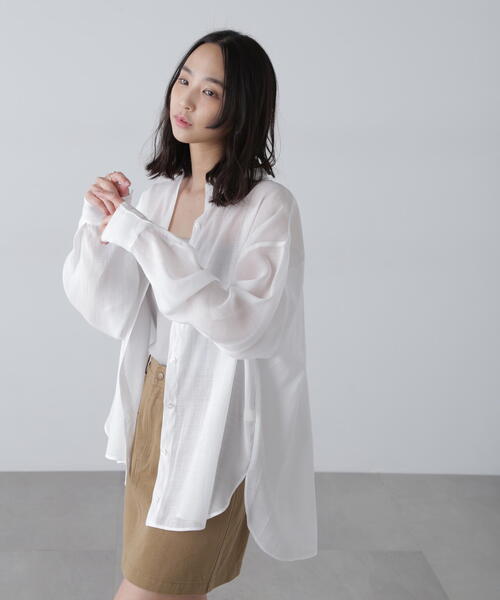 新品　【STUDIOUS】シアー バックスリットオーバーシャツ STUDIOUS（ステュディオス）の「【STUDIOUS】シアー バック