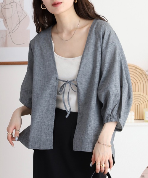 カーディガン doux bleu リネンコットン ショートガウン レディース