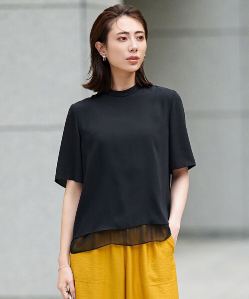 ブラウス シャツ BackSatinAmunzen シフォンコンビブラウス レディース