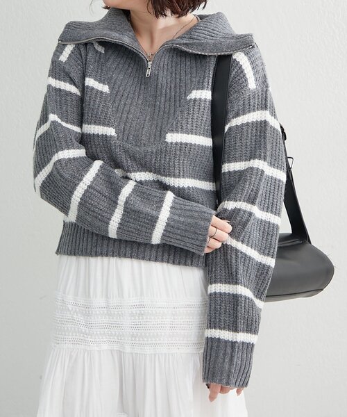 continuer de NICE CLAUP ニット セーター ハーフZIPボーダーニット