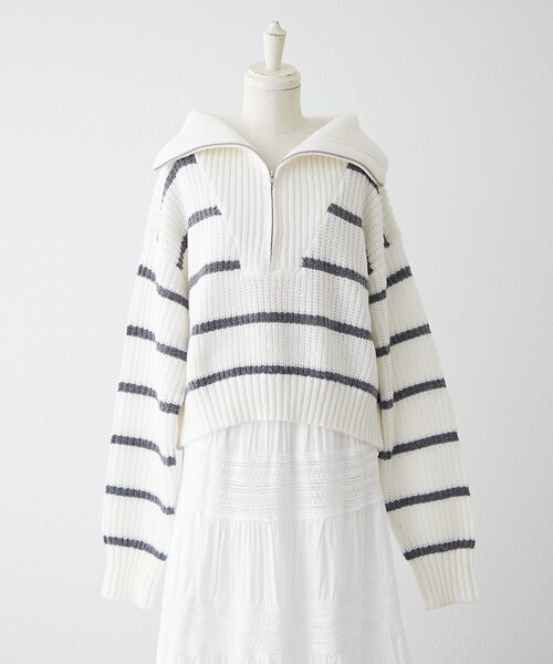 continuer de NICE CLAUP ニット セーター ハーフZIPボーダーニット