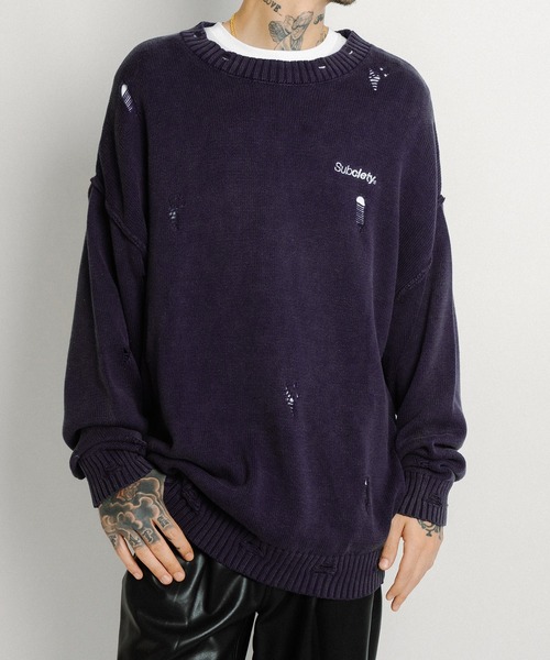 Subciety（サブサエティ） セーター ニット Wash damaged knit メンズ