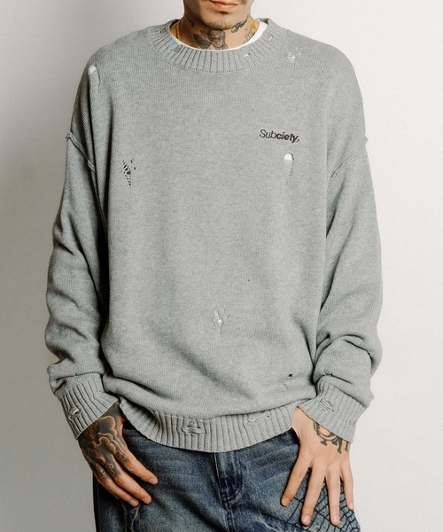 Subciety（サブサエティ） セーター ニット Wash damaged knit メンズ