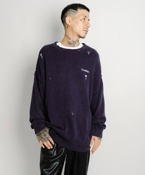 Subciety（サブサエティ） セーター ニット Wash damaged knit メンズ