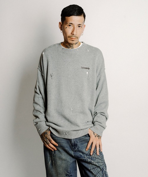 さぶページ Subciety（サブサエティ） セーター ニット Wash damaged knit メンズ