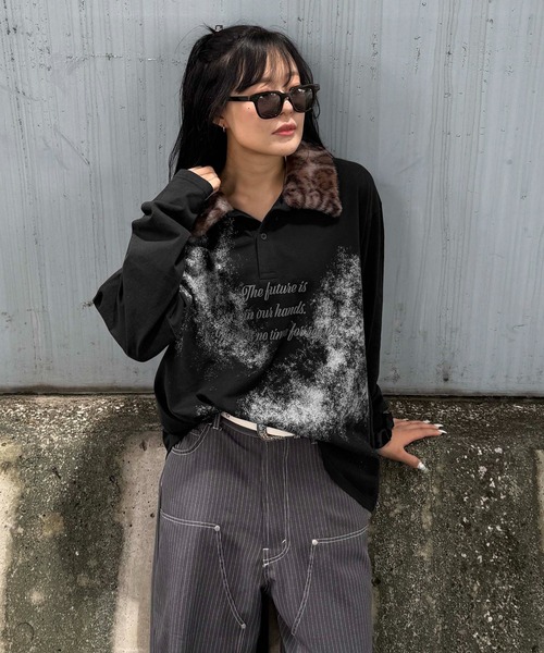 tシャツ レオパードファーカラーロンT レディース メンズ : ZOZOTOWN