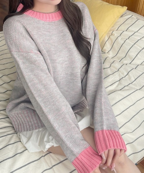 A.D.C.L. ニット セーター 配色リブ バイカラー オーバーサイズ ニット