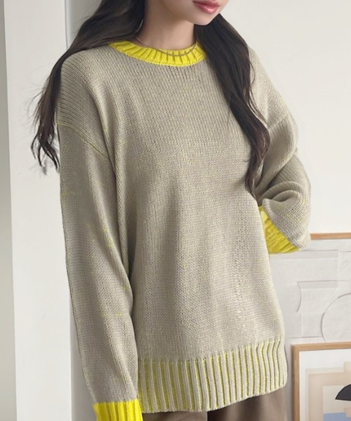 A.D.C.L. ニット セーター 配色リブ バイカラー オーバーサイズ ニット