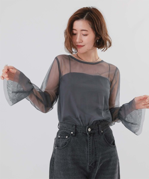 新品】24SS✨ダイアグラム シアーフレアスリーブトップ ブラウス 
