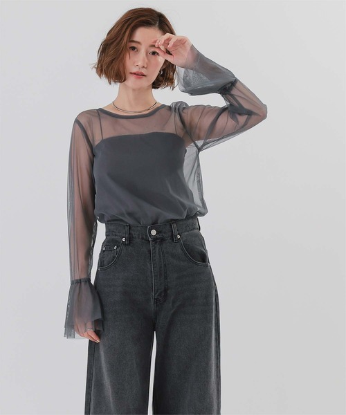 ur's（ユアーズ） tシャツ シアーフレアスリーブトップス レディース