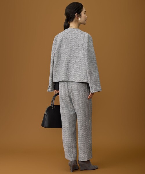 自由区 ジユウク オンワード樫山 ノーカラージャケット サイズ40 ツイード 自由区（ジユウク） ジャケット ノーカラージャケット ライトミックス