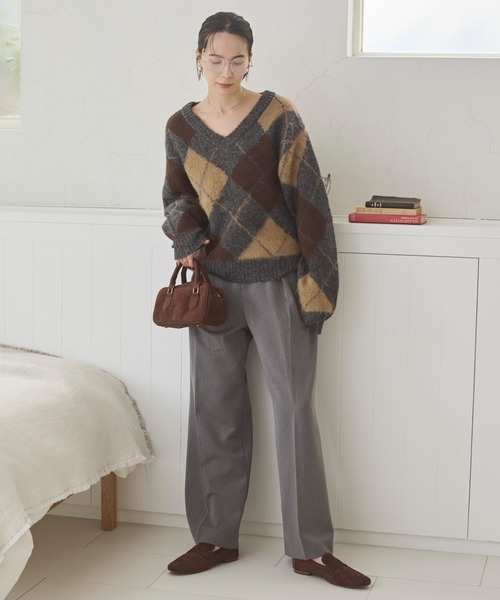 ANGIE ニット セーター アーガイルVネックニット レディース