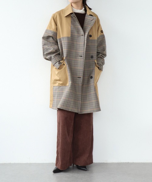 パラスパレス ロング ステンカラーコート チェック ウール 3 ラグスタイル LUXSTYLE ウールステンカラーコート/ステンカラーコート
