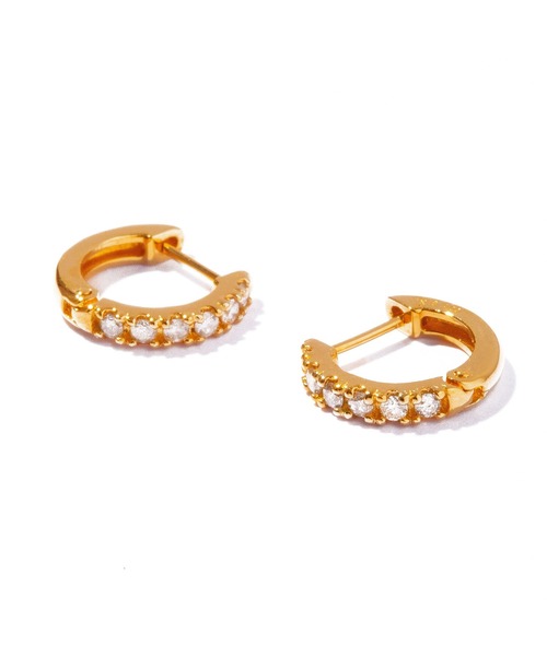 ピアス 「les bonbon」K18 half diamond hoop pierce/ハーフ ダイヤモンド フープ ピアス レディースの画像