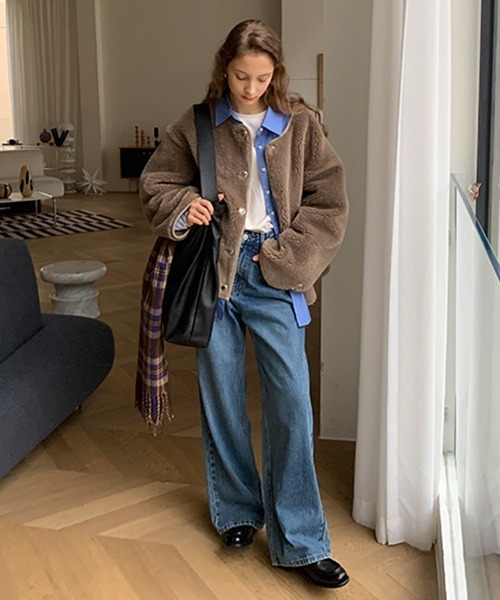 FANO studios ノーカラー　ファージャケット　コート Fano Studios」 ノーカラージャケット X-SMALL モカ レディース