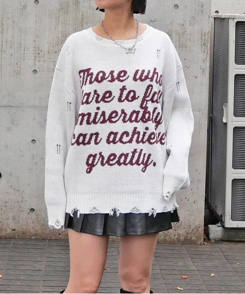 FUN ニット セーター ロゴダメージニット レディース : ZOZOTOWN Yahoo