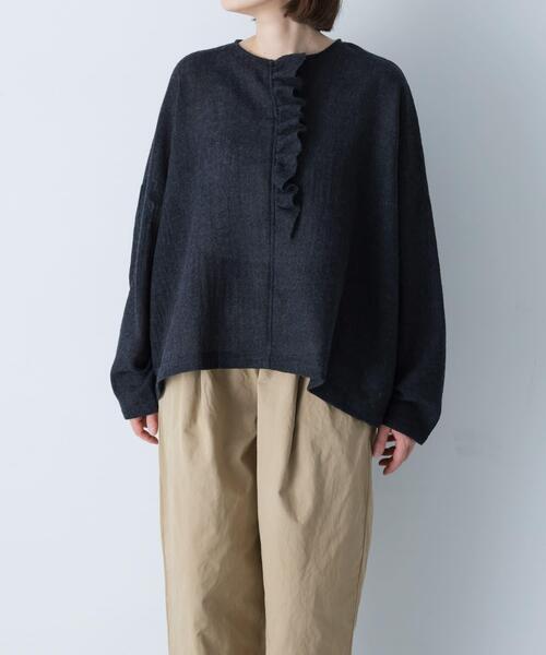 かぐれ ブラウス シャツ ウールワイドフリルプルオーバー レディース