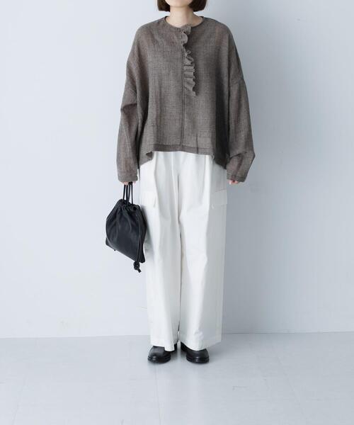 かぐれ ブラウス シャツ ウールワイドフリルプルオーバー レディース